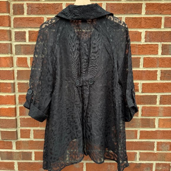 Multiples Sheer Burnout Jacket Medium Black Asymmetrical Hemline Lagenlook - Picture 2 of 11